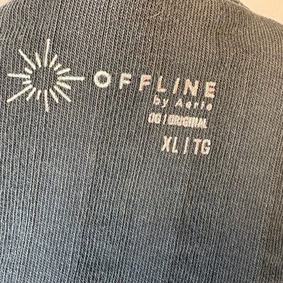 Aerie Offline Black Ribbed Crop Short Sleeve Scoop Neck Ruffle Hem Top Sz XL - Picture 3 of 5